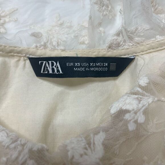 Zara Embroidered Ruffle Off Shoulder Lace Top Blouse Size XS Cream - Picture 4 of 14